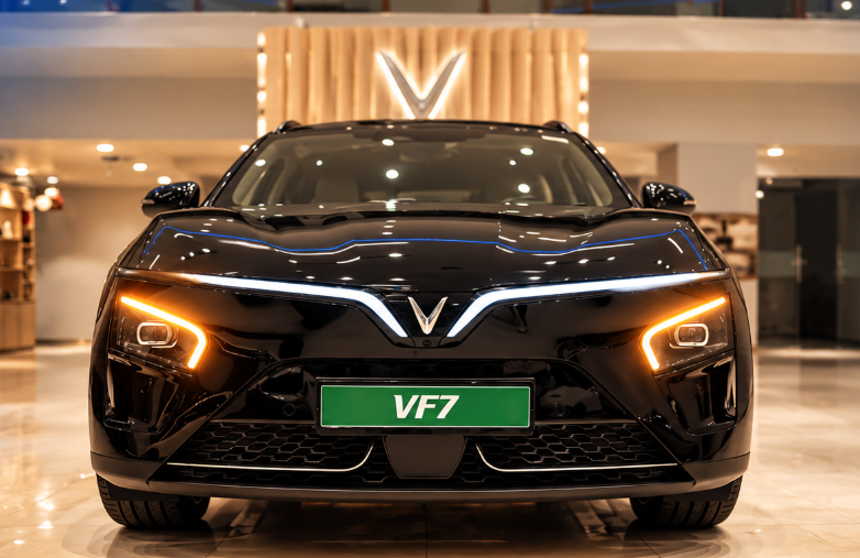 Black VinFast VF 7 in the showroom